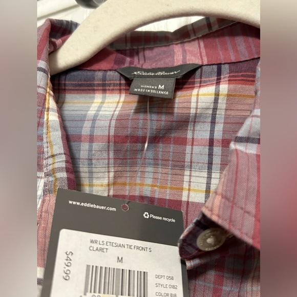 Eddie Bauer tie front plaid blouse button down shirt size medium women’s NWT - Picture 5 of 16